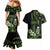 Green Hafa Adai Guam Couples Matching Mermaid Dress and Hawaiian Shirt Chamorro Latte Stone Hand With Plumeria