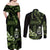 Green Hafa Adai Guam Couples Matching Off Shoulder Maxi Dress and Long Sleeve Button Shirt Chamorro Latte Stone Hand With Plumeria