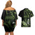 Green Hafa Adai Guam Couples Matching Off Shoulder Short Dress and Hawaiian Shirt Chamorro Latte Stone Hand With Plumeria