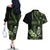 Green Hafa Adai Guam Couples Matching Off The Shoulder Long Sleeve Dress and Hawaiian Shirt Chamorro Latte Stone Hand With Plumeria