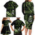 Green Hafa Adai Guam Family Matching Long Sleeve Bodycon Dress and Hawaiian Shirt Chamorro Latte Stone Hand With Plumeria
