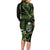 Green Hafa Adai Guam Family Matching Long Sleeve Bodycon Dress and Hawaiian Shirt Chamorro Latte Stone Hand With Plumeria