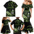 Green Hafa Adai Guam Family Matching Mermaid Dress and Hawaiian Shirt Chamorro Latte Stone Hand With Plumeria