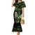 Green Hafa Adai Guam Family Matching Mermaid Dress and Hawaiian Shirt Chamorro Latte Stone Hand With Plumeria