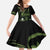 Green Hafa Adai Guam Family Matching Off The Shoulder Long Sleeve Dress and Hawaiian Shirt Chamorro Latte Stone Hand With Plumeria