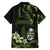 Green Hafa Adai Guam Family Matching Off The Shoulder Long Sleeve Dress and Hawaiian Shirt Chamorro Latte Stone Hand With Plumeria