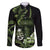 Green Hafa Adai Guam Family Matching Off The Shoulder Long Sleeve Dress and Hawaiian Shirt Chamorro Latte Stone Hand With Plumeria