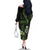 Green Hafa Adai Guam Family Matching Off The Shoulder Long Sleeve Dress and Hawaiian Shirt Chamorro Latte Stone Hand With Plumeria