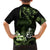 Green Hafa Adai Guam Family Matching Off Shoulder Maxi Dress and Hawaiian Shirt Chamorro Latte Stone Hand With Plumeria