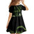 Green Hafa Adai Guam Family Matching Off Shoulder Maxi Dress and Hawaiian Shirt Chamorro Latte Stone Hand With Plumeria