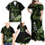 Green Hafa Adai Guam Family Matching Off Shoulder Maxi Dress and Hawaiian Shirt Chamorro Latte Stone Hand With Plumeria