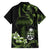 Green Hafa Adai Guam Family Matching Off Shoulder Maxi Dress and Hawaiian Shirt Chamorro Latte Stone Hand With Plumeria