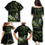 Green Hafa Adai Guam Family Matching Puletasi and Hawaiian Shirt Chamorro Latte Stone Hand With Plumeria