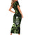 Green Hafa Adai Guam Family Matching Short Sleeve Bodycon Dress and Hawaiian Shirt Chamorro Latte Stone Hand With Plumeria
