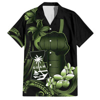 Green Hafa Adai Guam Family Matching Tank Maxi Dress and Hawaiian Shirt Chamorro Latte Stone Hand With Plumeria