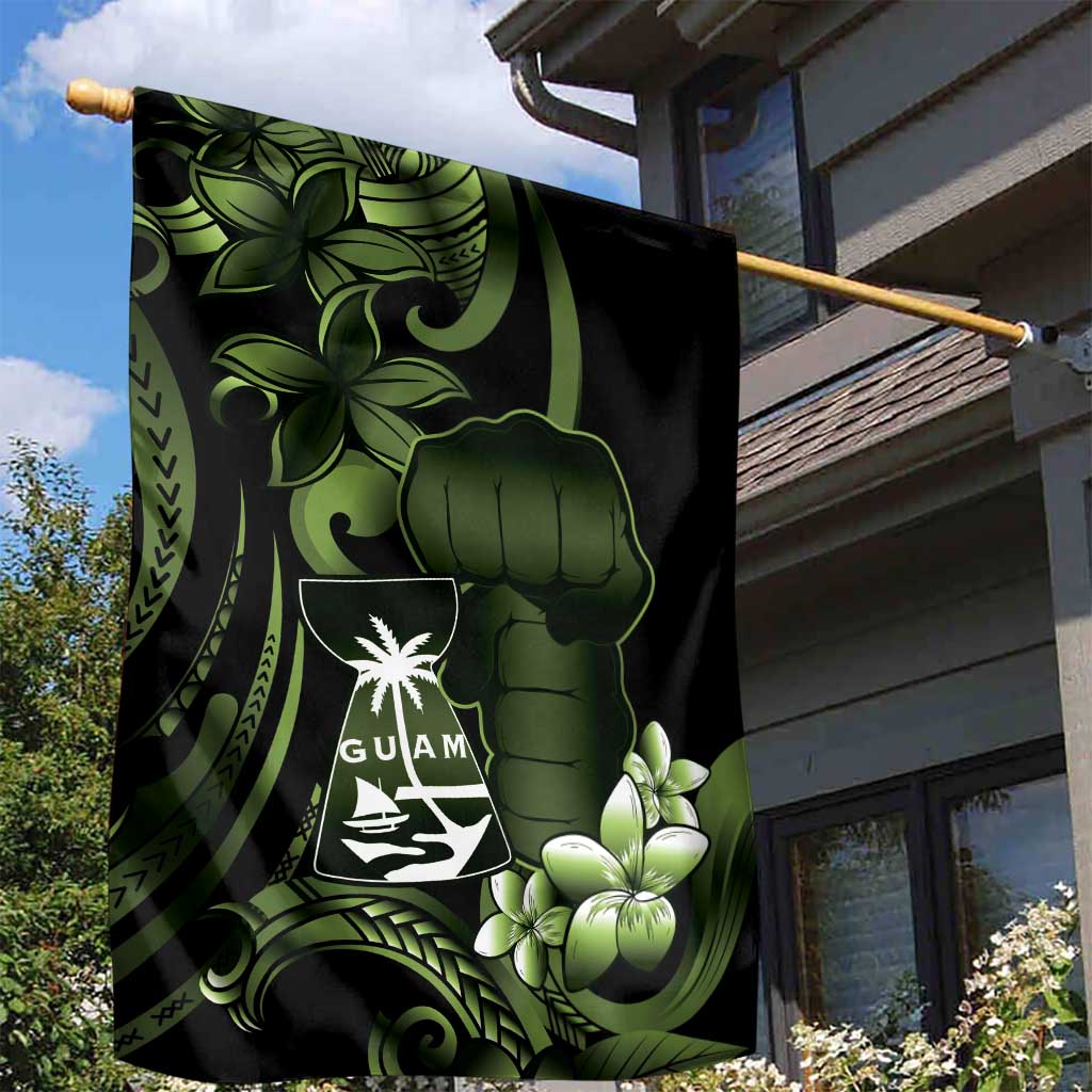 Green Hafa Adai Guam Garden Flag Chamorro Latte Stone Hand With Plumeria