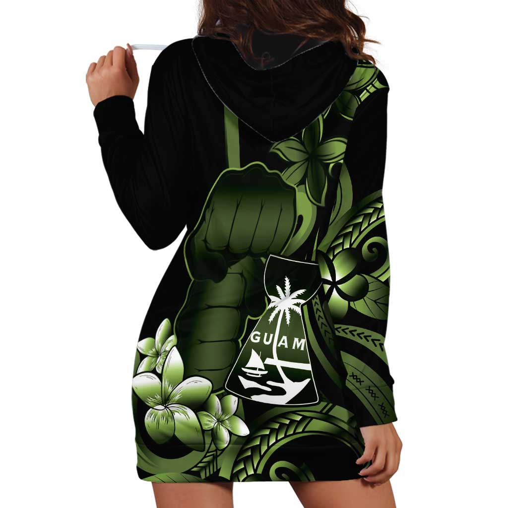 Green Hafa Adai Guam Hoodie Dress Chamorro Latte Stone Hand With Plumeria