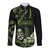 Green Hafa Adai Guam Long Sleeve Button Shirt Chamorro Latte Stone Hand With Plumeria