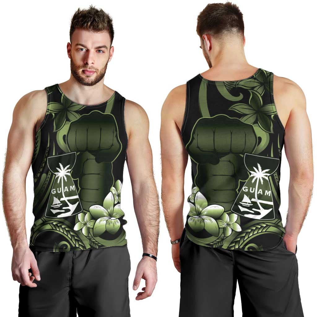 Green Hafa Adai Guam Men Tank Top Chamorro Latte Stone Hand With Plumeria