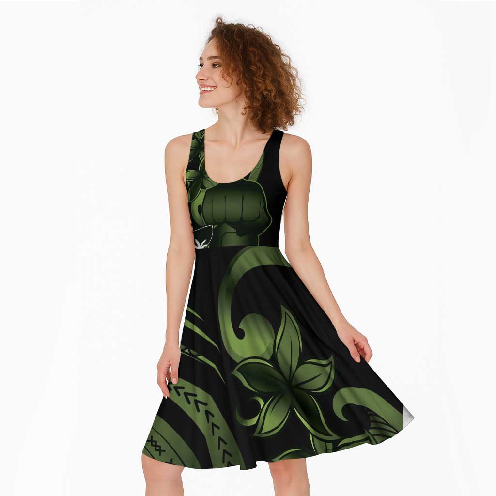 Green Hafa Adai Guam Midi Dress Chamorro Latte Stone Hand With Plumeria - Polynesian Pride