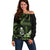 Green Hafa Adai Guam Off Shoulder Sweater Chamorro Latte Stone Hand With Plumeria
