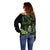 Green Hafa Adai Guam Off Shoulder Sweater Chamorro Latte Stone Hand With Plumeria