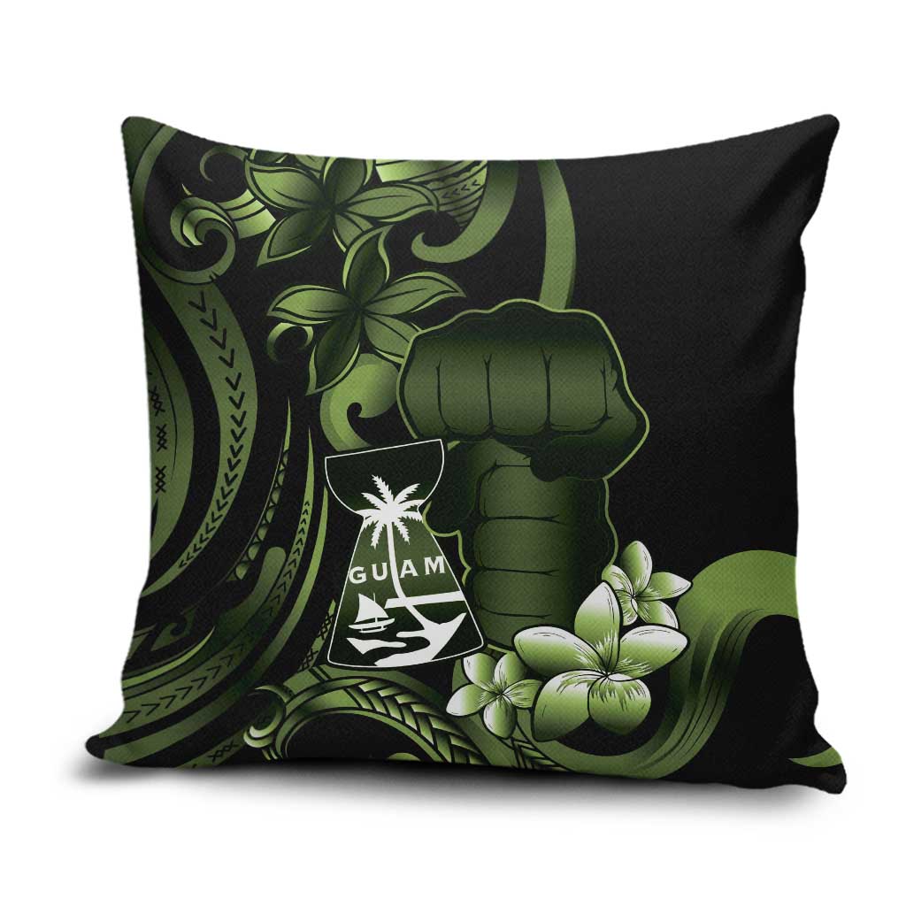 Green Hafa Adai Guam Pillow Cover Chamorro Latte Stone Hand With Plumeria - Polynesian Pride