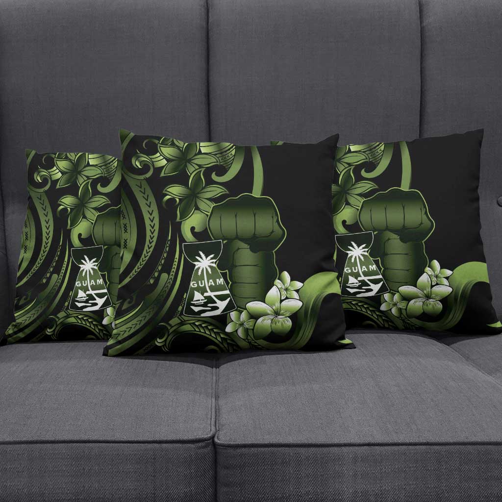 Green Hafa Adai Guam Pillow Cover Chamorro Latte Stone Hand With Plumeria - Polynesian Pride