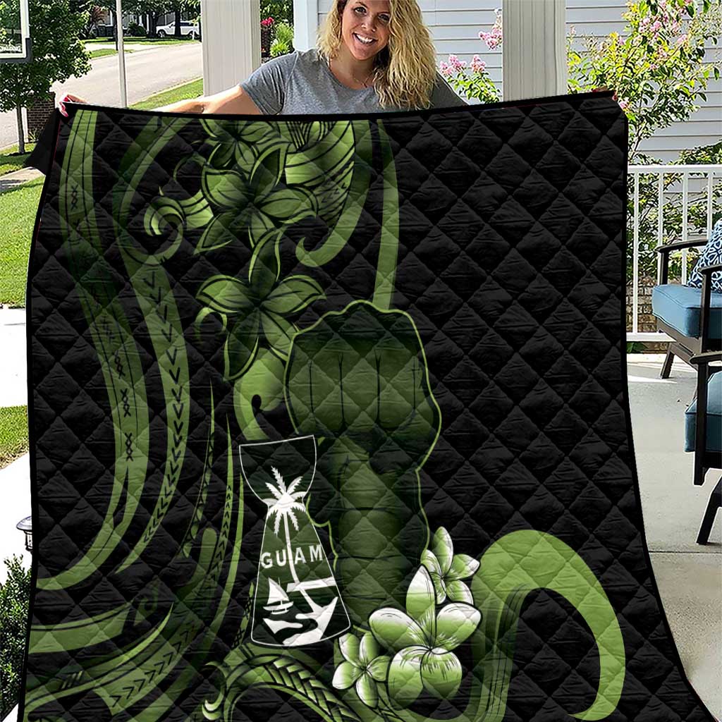 Green Hafa Adai Guam Quilt Chamorro Latte Stone Hand With Plumeria