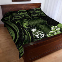 Green Hafa Adai Guam Quilt Bed Set Chamorro Latte Stone Hand With Plumeria