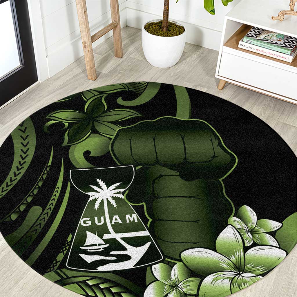 Green Hafa Adai Guam Round Carpet Chamorro Latte Stone Hand With Plumeria