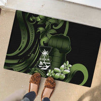 Green Hafa Adai Guam Rubber Doormat Chamorro Latte Stone Hand With Plumeria