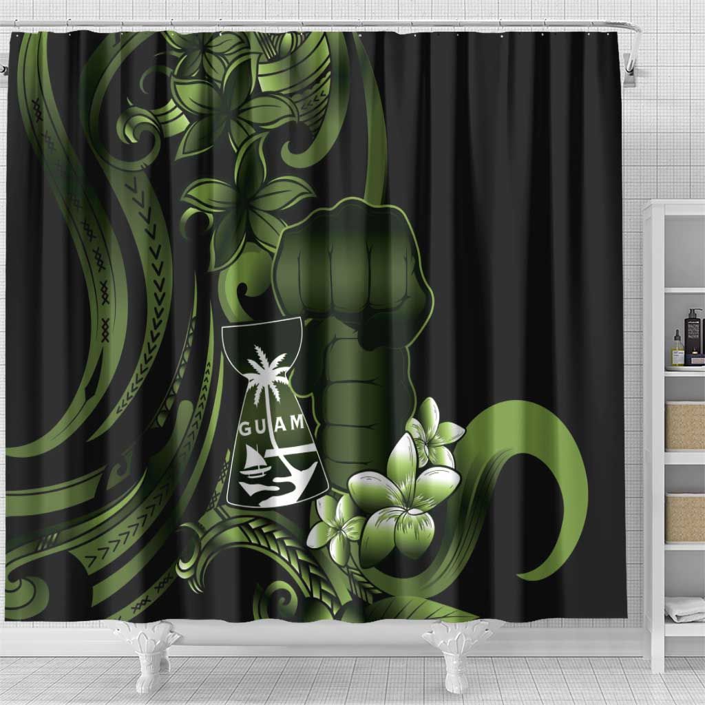 Green Hafa Adai Guam Shower Curtain Chamorro Latte Stone Hand With Plumeria