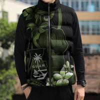 Green Hafa Adai Guam Sleeveless Puffer Jacket Chamorro Latte Stone Hand With Plumeria - Polynesian Pride