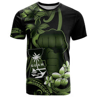 Green Hafa Adai Guam T Shirt Chamorro Latte Stone Hand With Plumeria