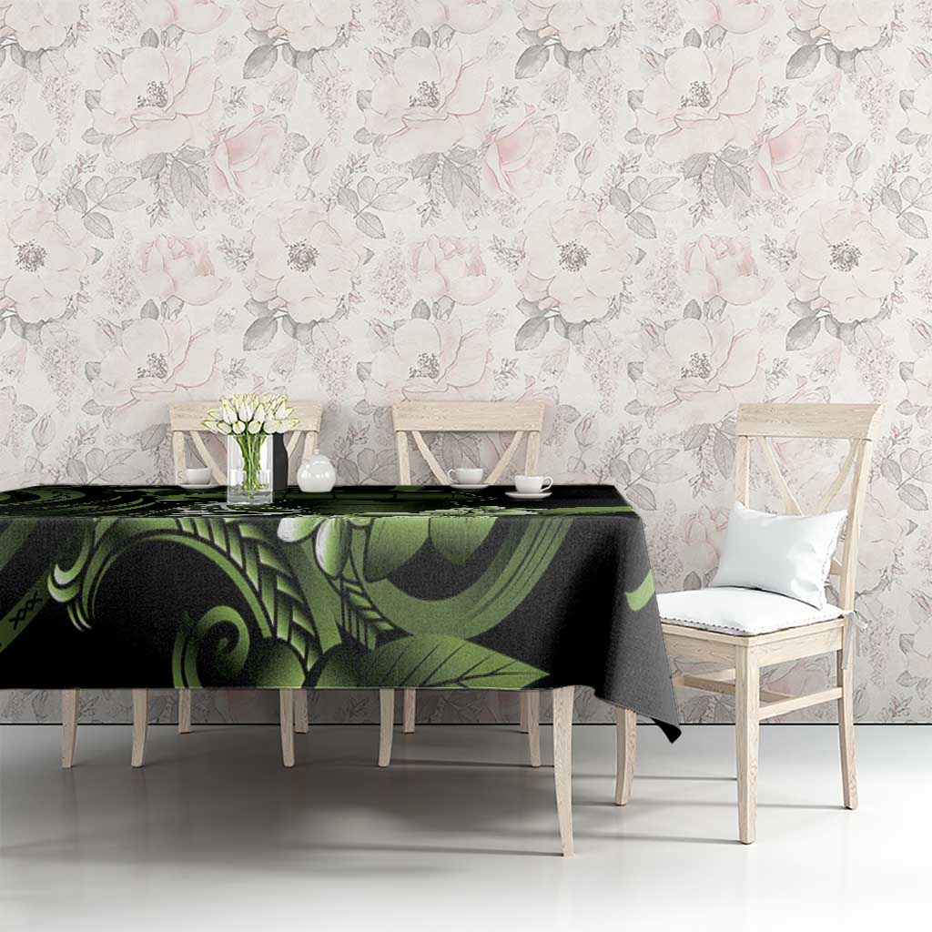 Green Hafa Adai Guam Tablecloth Chamorro Latte Stone Hand With Plumeria