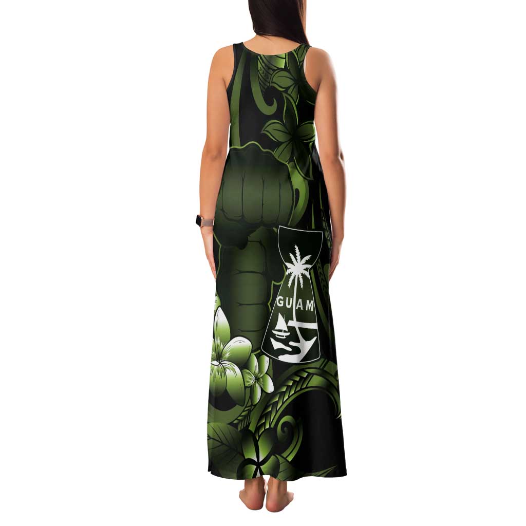 Green Hafa Adai Guam Tank Maxi Dress Chamorro Latte Stone Hand With Plumeria