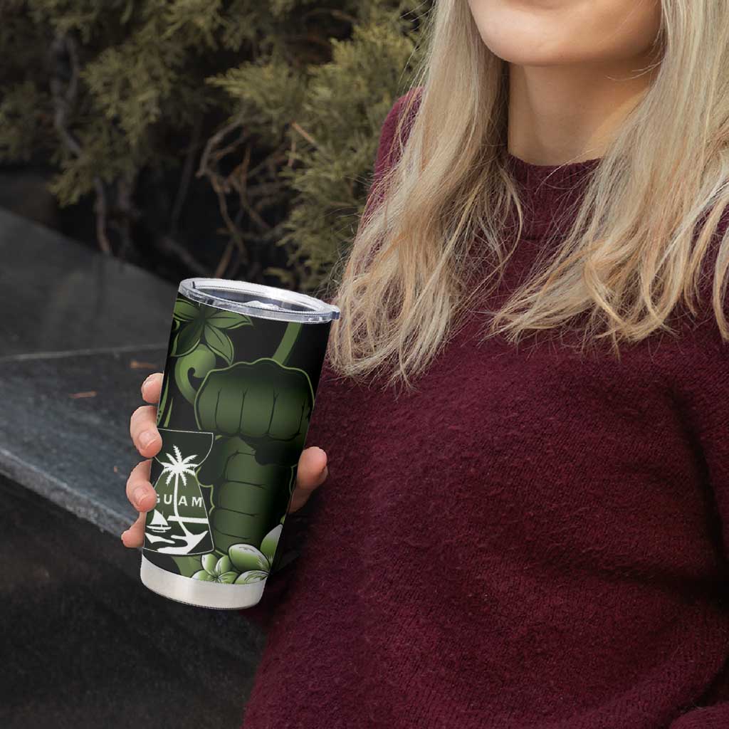 Green Hafa Adai Guam Tumbler Cup Chamorro Latte Stone Hand With Plumeria