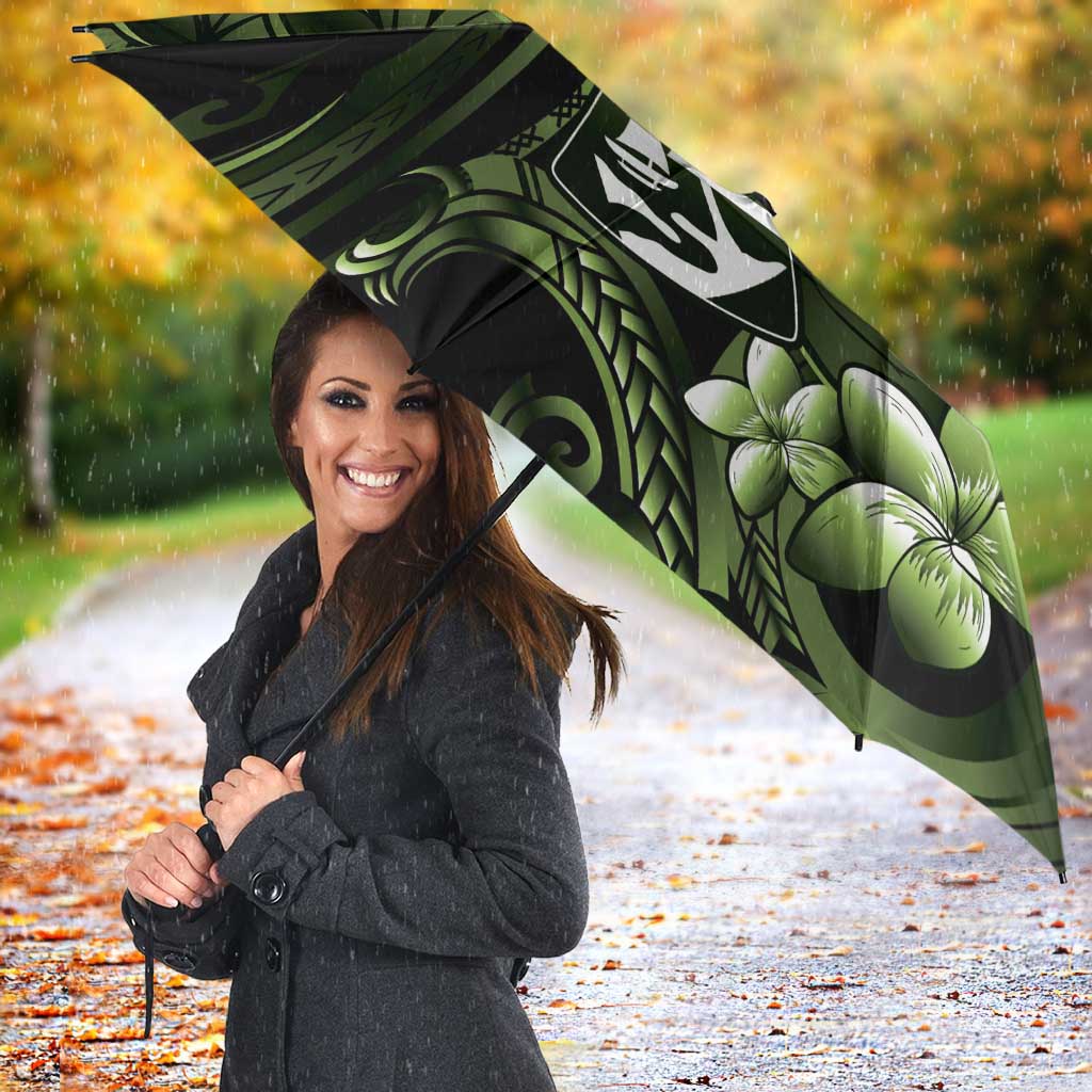 Green Hafa Adai Guam Umbrella Chamorro Latte Stone Hand With Plumeria - Polynesian Pride