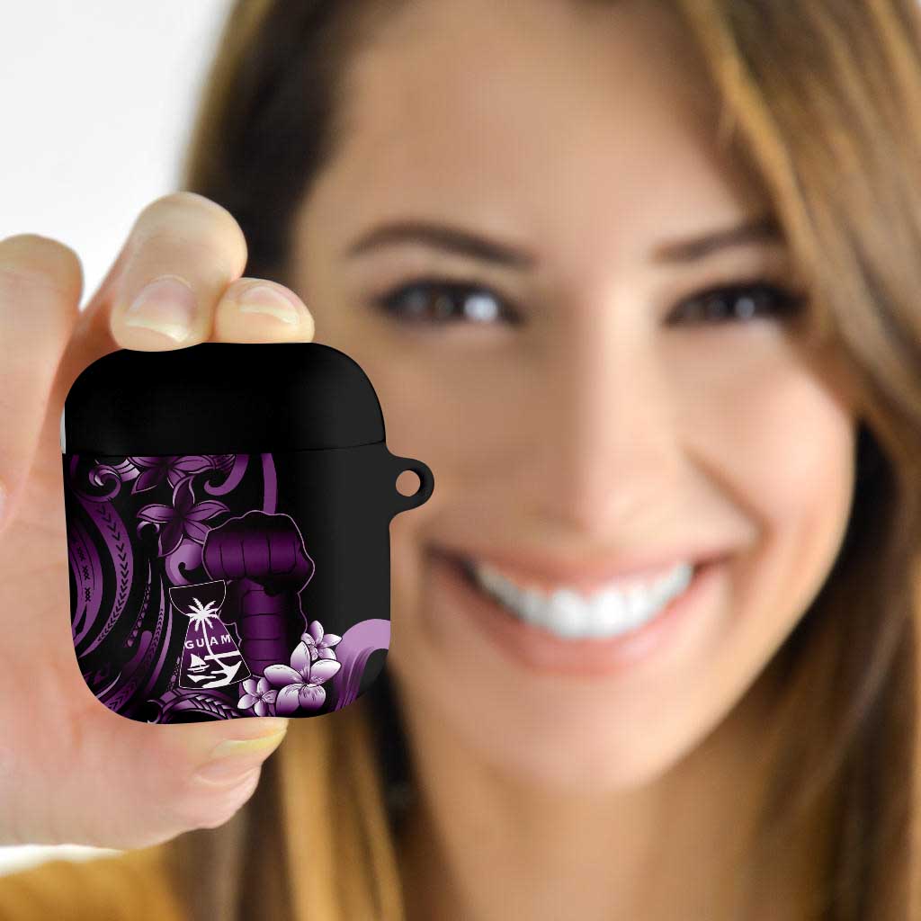 Purple Hafa Adai Guam AirPods Case Chamorro Latte Stone Hand With Plumeria - Polynesian Pride