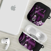 Purple Hafa Adai Guam AirPods Case Chamorro Latte Stone Hand With Plumeria - Polynesian Pride