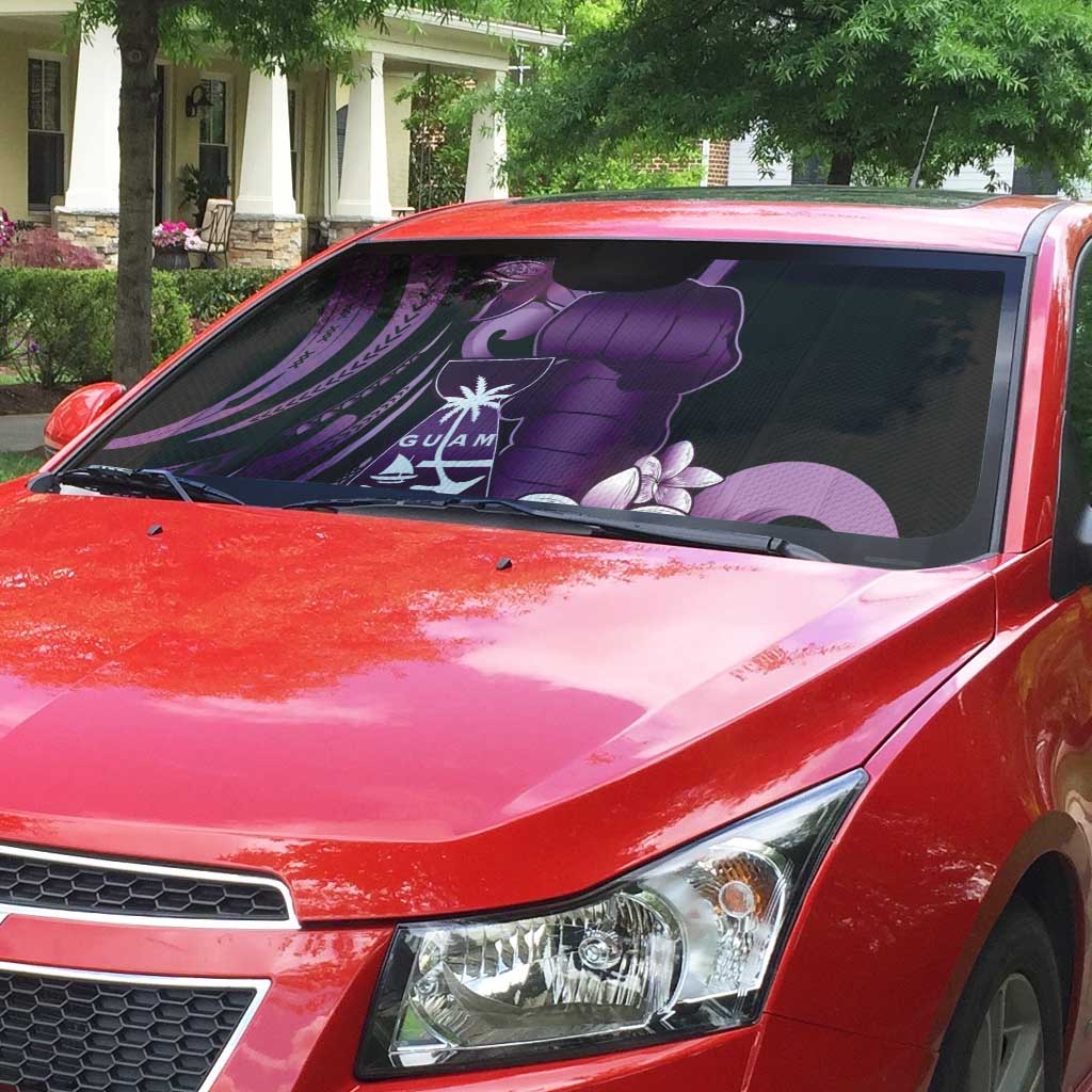 Purple Hafa Adai Guam Auto Sun Shade Chamorro Latte Stone Hand With Plumeria - Polynesian Pride