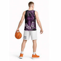 Purple Hafa Adai Guam Basketball Jersey Chamorro Latte Stone Hand With Plumeria - Polynesian Pride