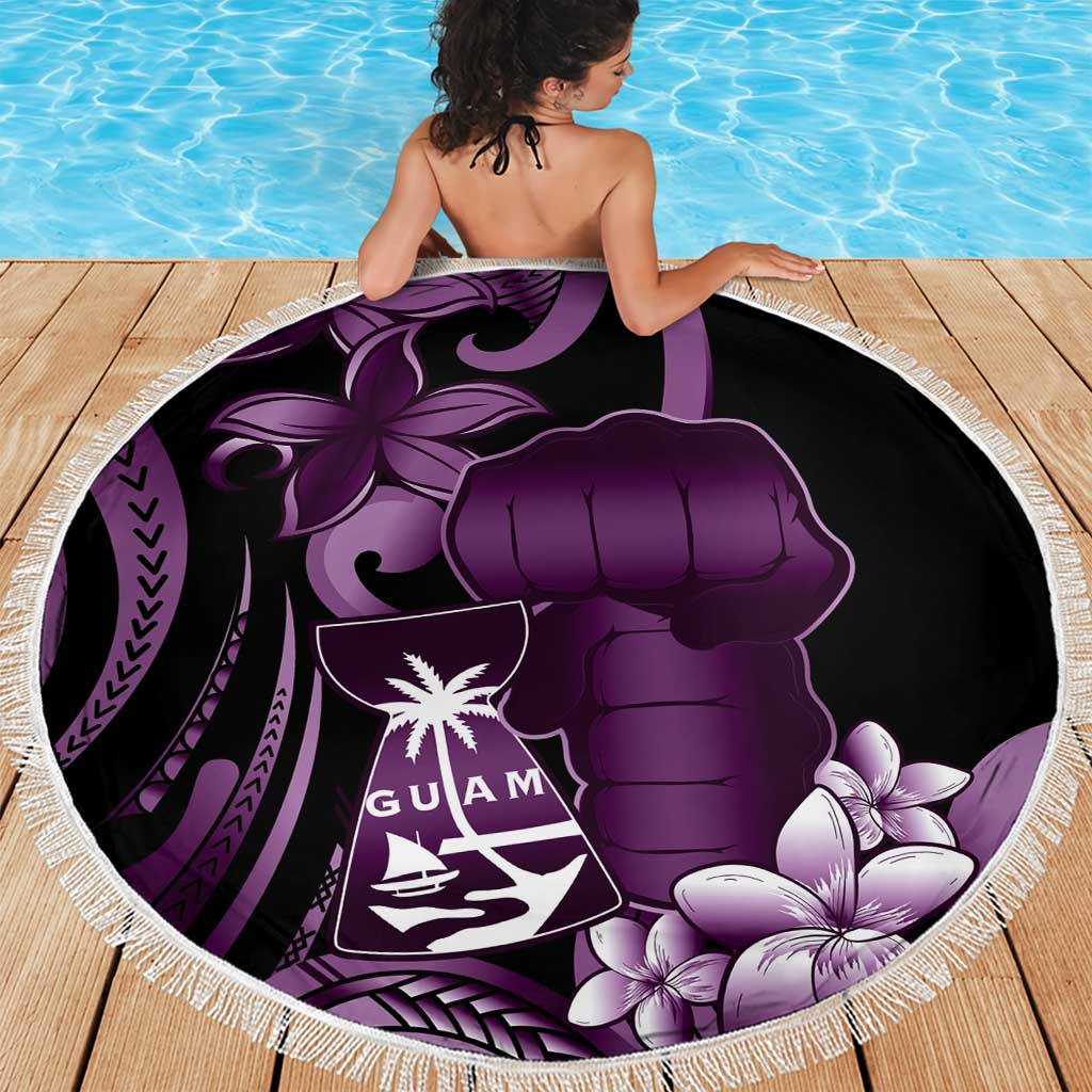 Purple Hafa Adai Guam Beach Blanket Chamorro Latte Stone Hand With Plumeria