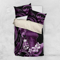 Purple Hafa Adai Guam Bedding Set Chamorro Latte Stone Hand With Plumeria