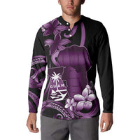 Purple Hafa Adai Guam Button Sweatshirt Chamorro Latte Stone Hand With Plumeria