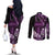 Purple Hafa Adai Guam Couples Matching Off The Shoulder Long Sleeve Dress and Long Sleeve Button Shirt Chamorro Latte Stone Hand With Plumeria