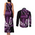 Purple Hafa Adai Guam Couples Matching Tank Maxi Dress and Long Sleeve Button Shirt Chamorro Latte Stone Hand With Plumeria