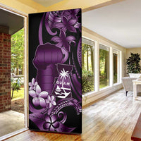 Purple Hafa Adai Guam Door Cover Chamorro Latte Stone Hand With Plumeria - Polynesian Pride