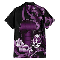 Purple Hafa Adai Guam Family Matching Off The Shoulder Long Sleeve Dress and Hawaiian Shirt Chamorro Latte Stone Hand With Plumeria
